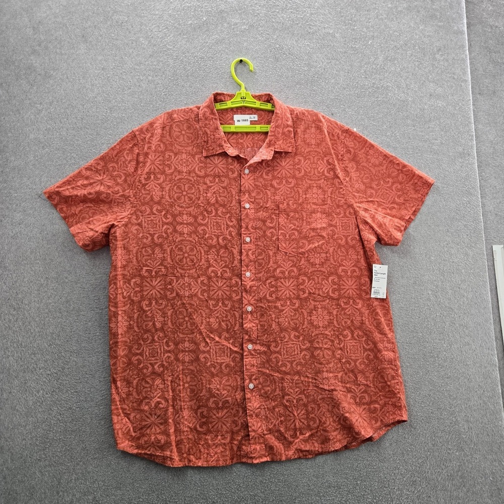 Sonoma Men Button Up Shirt 2XLT Orange Cotton Linen Floral NWT